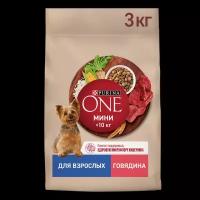 Сухой корм Purina ONE® мини для взрослых собак мелких пород с говядиной и с рисом, 3 кг