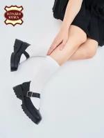 Туфли женские натуральная кожа с ремешком лолита мери джейн на толстой подошве школьные для девочек Brado HW-70-112-black