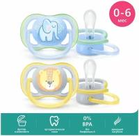 Пустышка силиконовая ортодонтическая Philips AVENT ultra air SCF085/01, SCF085/02 0-6 м, 2 шт, зеленый/желтый