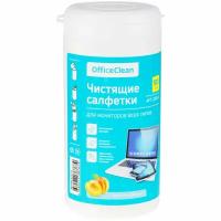 Салфетки чистящие влажные OfficeClean, для мониторов всех типов, в тубе, с ароматом абрикоса, 100шт