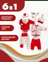 Комплект одежды для новорожденных на выписку в роддом, в подарок, Снолики, 6 предметов, Новый год-2, р-р 68