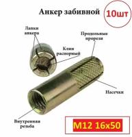 Анкер Забивной M12 16x50мм 10штук