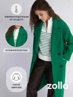 Длинное пальто оверсайз силуэта без утеплителя на пуговицах с поясом, цвет Зеленый, размер M