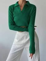Пуловер женский, зеленый, год дракона, v-образный вырез, поло, 2024, размер 40-44, оверсайз, трикотаж