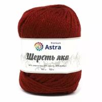 Пряжа для вязания Astra Premium 'Шерсть яка' (Yak wool) 100гр 120м (+/-5%) (25% шерсть яка, 50% шерсть, 25% фибра) (25 темно-красный), 2 мотка