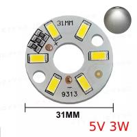 Алюминиевая круглая светодиодная плата (модуль) D31 5V 3W 6led smd 5730, белый нейтральный свет 4000K