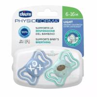 CHICCO пустышка Physio Light,2шт.,6-16мес.,силикон, Blue, рис.черепашка; нейтральный