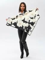 Платок женский шелковый 90х90 черно-белый с изображением цветов яркий красивый однотонный одноцветный палантин шарф из кашемира шерстяной в подарок