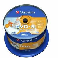 Диск VERBATIM DVD-R 4.7Gb 16x Cake Box (50шт) Printable (43533)