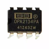 OPA2134PA, Высокоэффективный, 2-х канальный аудиоусилитель, 0.00008%, 8МГц, 120дБ, ±2.5В.±18В, [DIP-8]