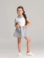 Платье повседневное лето для девочек 6-9 лет, Серый с кружочками 32(122)
