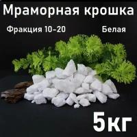 Мраморная крошка белая 5кг, щебень декоративный для аквариума, флорариума, клумб и сада, огорода и ландшафтного дизайна, галька, фракция 10-20 мм