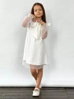 Платье для девочки нарядное бушон ST50, цвет белый (104-110)