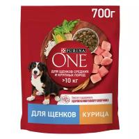 Сухой корм для щенков Purina ONE для средних и крупных пород с курицей и рисом 700 г