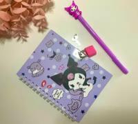 Набор блокнот для девочек KUROMI фиолетовый с ручкой 11*15 см на замочке