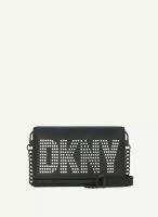Сумка DKNY черная кросс-боди с клапаном и логотипом из страз