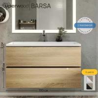 Тумба с раковиной для ванной Uperwood Barsa 100 см, раковина белая, подвесная тумба черная/дуб сонома