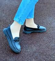 Туфли мокасины женские черные, 24,0 см