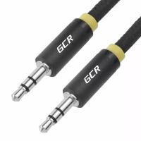 Кабель GCR Premium 1 метр аудио jack 3,5 mm jack 3,5 mm черный нейлон желтая окантовка 28 AWG экранированный