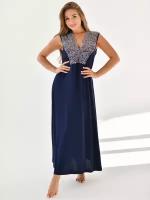 Женская ночная сорочка длинная Византия, большой размер 52, цвет синий. Текстильный край. Премиум-качество
