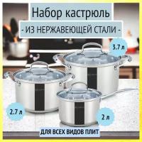 Набор посуды 6 предметов (2,0 л, 2,7 л, 3,7 л) из нержавейки Rainstahl, RS/CW 1616-06