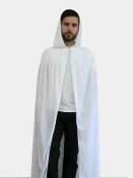 Карнавальный плащ белый накидка мантия костюм капюшон Halloween 150 см