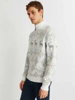 Вязаный свитер с воротником на молнии и скандинавским узором, цвет Молоко, размер M