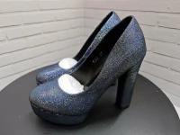 Туфли женские синие квадрат 36RU, 23,0 см, на каблуке