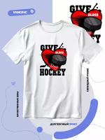 Футболка SMAIL-P give love hockey с сердцем клюшкой и шайбой, размер 3XL, белый