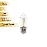 (5 шт.) Светодиодная лампочка General филамент свеча E27 15W 2700K 2K 35x98 (нитевидная), прозр. GLDEN-CS-15-230-E27-2700 661419