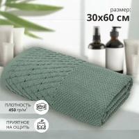 Махровое полотенце для рук и лица Аксель 30х60 зеленый/ плотность 450 гр/кв. м