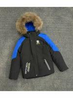 Зимняя куртка для мальчика, длинная парка, черно-синяя, 152см