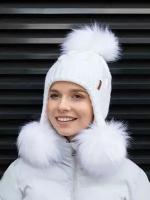 Шапка ушанка женская, зимняя, с тремя помпонами, теплая, модная, с подкладом, шерстяная шапка, белая