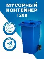 Мусорный бак Iplast, на колесах с откидной крышкой, синий, 120 л