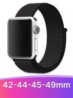 Нейлоновый ремешок для часов Apple Watch series 1-7, SE 42-44-45mm / Браслет на липучке для Эпл Вотч серии 1-7, СЕ 42-44-45 мм (Черно-оранжевый)