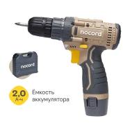 Аккумуляторная дрель-шуруповерт Nocord, 12В, 2х2.0 А·ч Li-Ion, в кейсе + 13 предметов оснастки, NCD-12.2.20.C