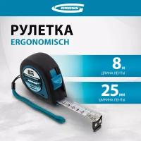 Рулетка Gross Ergonomisch 8 м x 25 мм, магнитный обрезиненный зацеп 31104