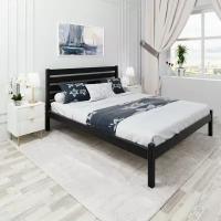 Кровать двуспальная Классика из массива сосны с высокой спинкой и реечным основанием, 200х180 см (габариты 210х190), цвет черный оникс