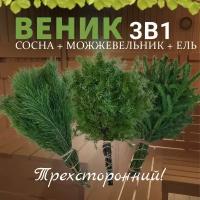 Веник для бани 3 в 1,Сосна, Можжевельник, Ель