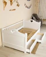 Кровать детская Радость (с ящиками, с бортиком, для детской, белая, деревянная), 180х80 см