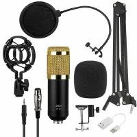 Студийный набор для звукозаписи Конденсаторный микрофон BM800 JBH, Поп-фильтр, пантограф (Золото с черным)