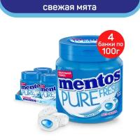 Жевательная резинка Mentos Pure Fresh, вкус Свежая мята, 4 шт по 100 г