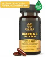 Омега 3 1000мг + красный корейский женьшень MISHIDO 60 капсул рыбий жир Omega 3, витамины для иммунитета, сердца и сосудов взрослых женщин, мужчин