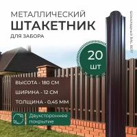 Штакетник металлический для забора двухсторонний 180х12 см. Толщина 0,45 мм Шоколад (RAL 8017)