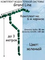 Комплект водосточной системы Grand Line зеленый 6 метров (120мм/90мм) водосток для крыши пластиковый Гранд Лайн зеленый мох (RAL 6005)