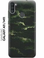 Силиконовый чехол Темно-зеленый камуфляж на Samsung Galaxy A11 / M11 / Самсунг А11 / М11 с эффектом блика