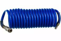 Шланг Pegas спиральный синий с быстросъемными соед. профи 8*12мм, 5 м