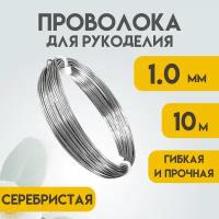 Проволока для рукоделия, 1,0 мм 10 метров Серебристая, Проволока для бисера, для творчества, для флористики, Delta-Wire