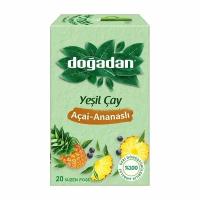 DOGADAN Чай в пакетиках Зеленый чай со вкусом Ананаса и Ягоды Асаи (Yesil cay Acai Ananas) 20 пакетиков Poset cay Догадан (1 коробка)