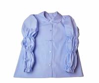 Блузка для девочки голубого цвета, с красивыми рукавами воланами, Сказка, размер 116-60